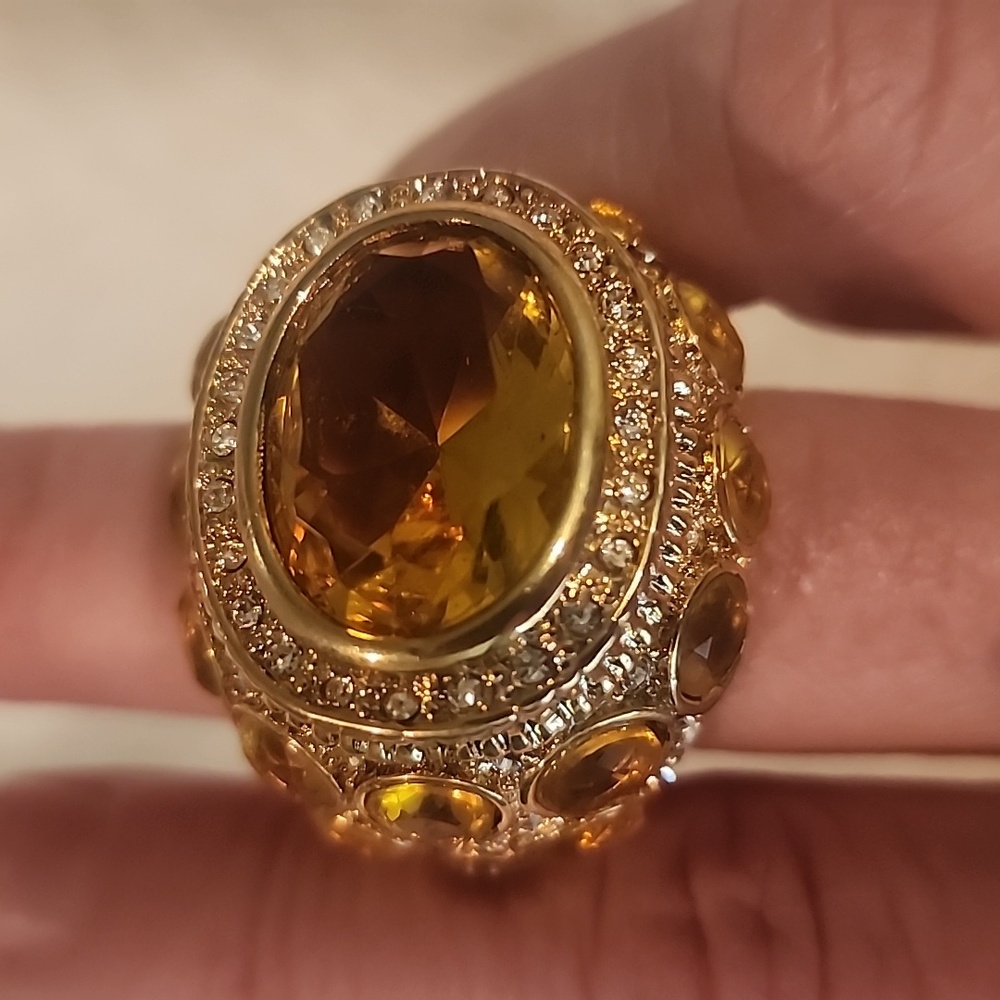 NWT nOir Jewelry Citrine Semi Precious Stones Golden Statement Ring